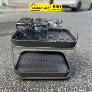 Kệ Úp Cốc Chén 2 Tầng Chịu Lực Có Khay Hứng Nước Tháo Rời Chống Trượt, Khay Úp Ly Uống Nước Dễ Vệ Sinh