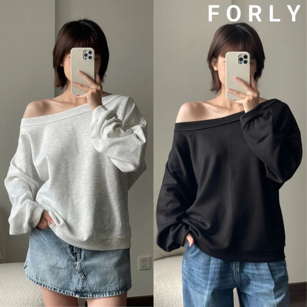 Áo Sweater Nữ Forly Offical Form Rộng Trễ Vai Chất Vải Nỉ Thu Đông Phong Cách Hàn Quốc T216