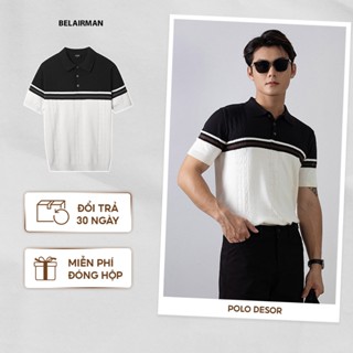Áo polo nam dệt kim DESOR phối sọc, chất vải cotton thoáng mát, mềm mại, form dáng regular thời trang nam - BELAIRMAN