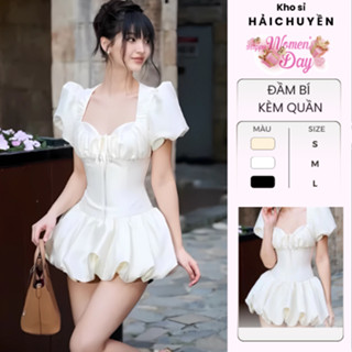 [BST MỚI] Đầm bí form ngắn tay bồng cột nơ KÈM QUẦN kho sỉ hải chuyền Đ240