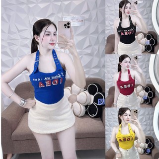   DƯỚI 52KG  ÁO YẾM CHOÀNG CỔ PHỐI KHUY IN CHỮ IDEA CÓ MÚT FORM CROPTOP 