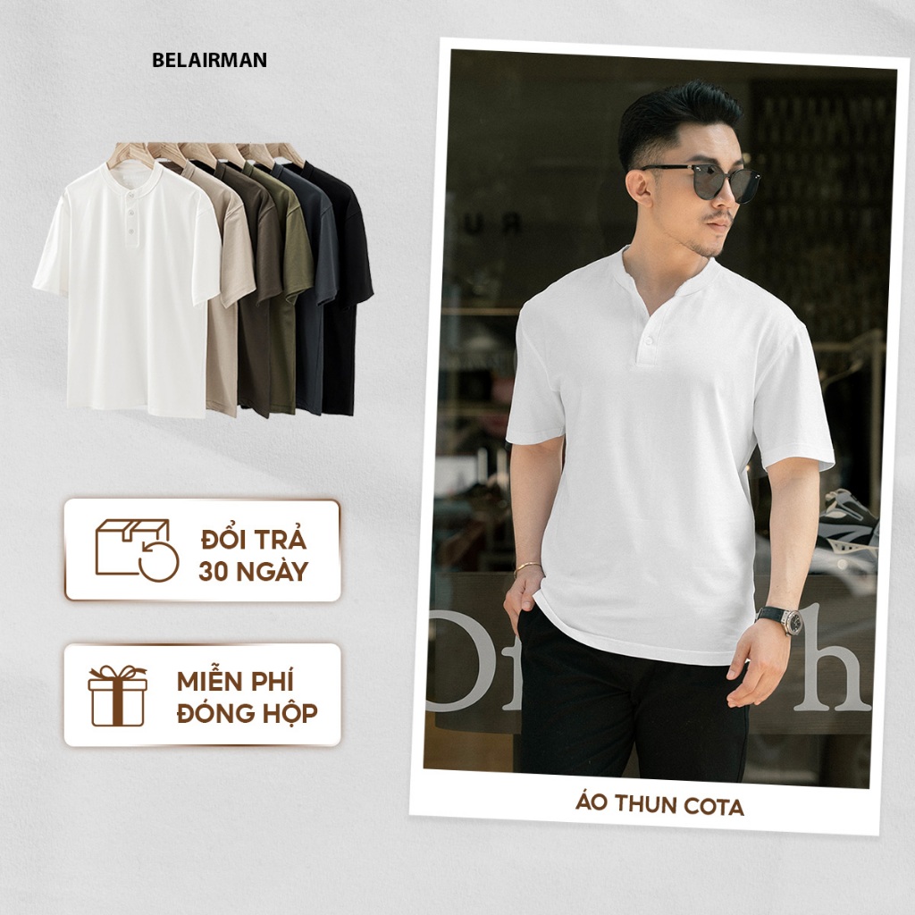  Áo thun nam trơn cổ trụ COTA vải Cotton co giãn thấm hút mồ hôi chuẩn form - BELAIRMAN 