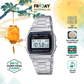 Đồng Hồ Casio Nam Điện Tử A158WA-1DF Mặt Vuông Dây Kim Loại Chính Hãng