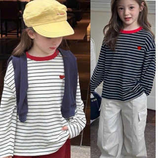  Áo thun dài tay phối cổ màu đỏ cho bé trai và bé gái áo thun dáng rộng phong cách hàn quốc _T85 