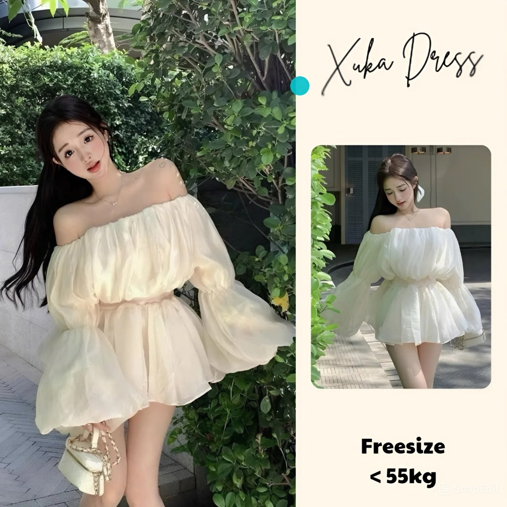 Jump kem bẹt vai tay bồng, jump baby doll ngắn sang chảnh, thời trang nữ đi chơi, đi biển Xukadress