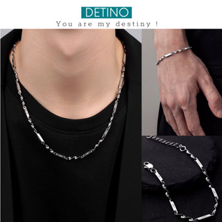 Dây chuyền titan nam - vòng cổ màu bạc không gỉ đi kèm lắc tay xoắn vuông, phụ kiện đeo cổ và vòng tay cao cấp DC18