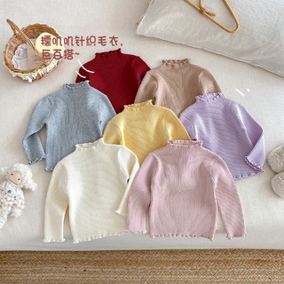 Áo len tăm cổ bèo cho bé gái size 7-22kg chất dệt kim mềm mịn nhiều màu đẹp