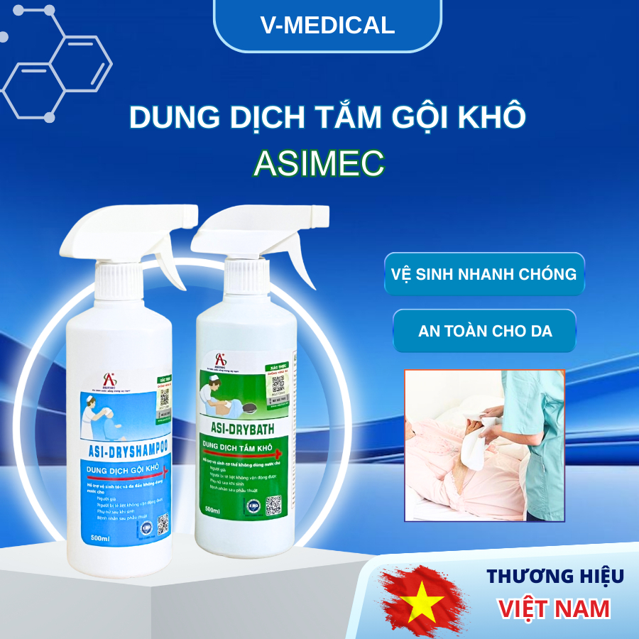Combo 2 chai Dung dịch tắm khô, gội khô ASIMEC – Vệ sinh cơ thể, diệt khuẩn, an toàn cho da