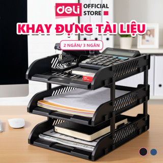  Khay Đựng Tài Liệu Deli 2 - 3 Tầng Màu Đen Xanh Giá Kệ Nhựa Đựng Đồ Dùng Học Tập Lắp Ráp Dễ Dàng Tiện Lợi 