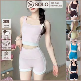  Áo Bra Thể Thao Tập Gym Pilates Pickle Ball Có Mút Quần Sort Chun Mông Cạp Cao 5483 3234 SoloSport 