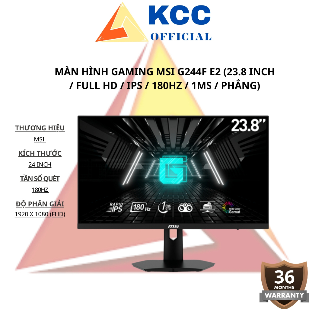 Màn hình gaming MSI G244F E2 (23.8 inch / Full HD / IPS / 180Hz / 1ms / phẳng) - Bảo Hành 36 Tháng