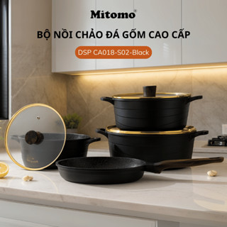  Bộ nồi chảo đá gốm cao cấp Mitomo DSP CA018-S02 chống dính vượt trội nâng tầm căn bếp nhà bạn - Hàng chính hãng 