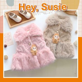  Áo Khoác Gile Lông Labubu Cổ Bẻ Cho Bé Gái Size 9-20kg Hey Susie AK1737 