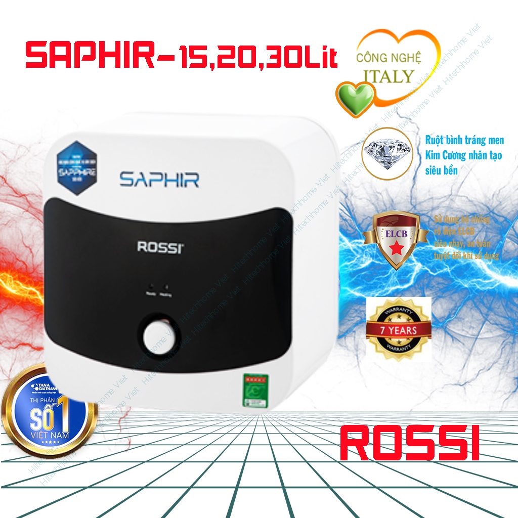 Bình nóng lạnh gián tiếp Rossi Saphir_15lit_20lit_30lit_bảo hành 7 năm