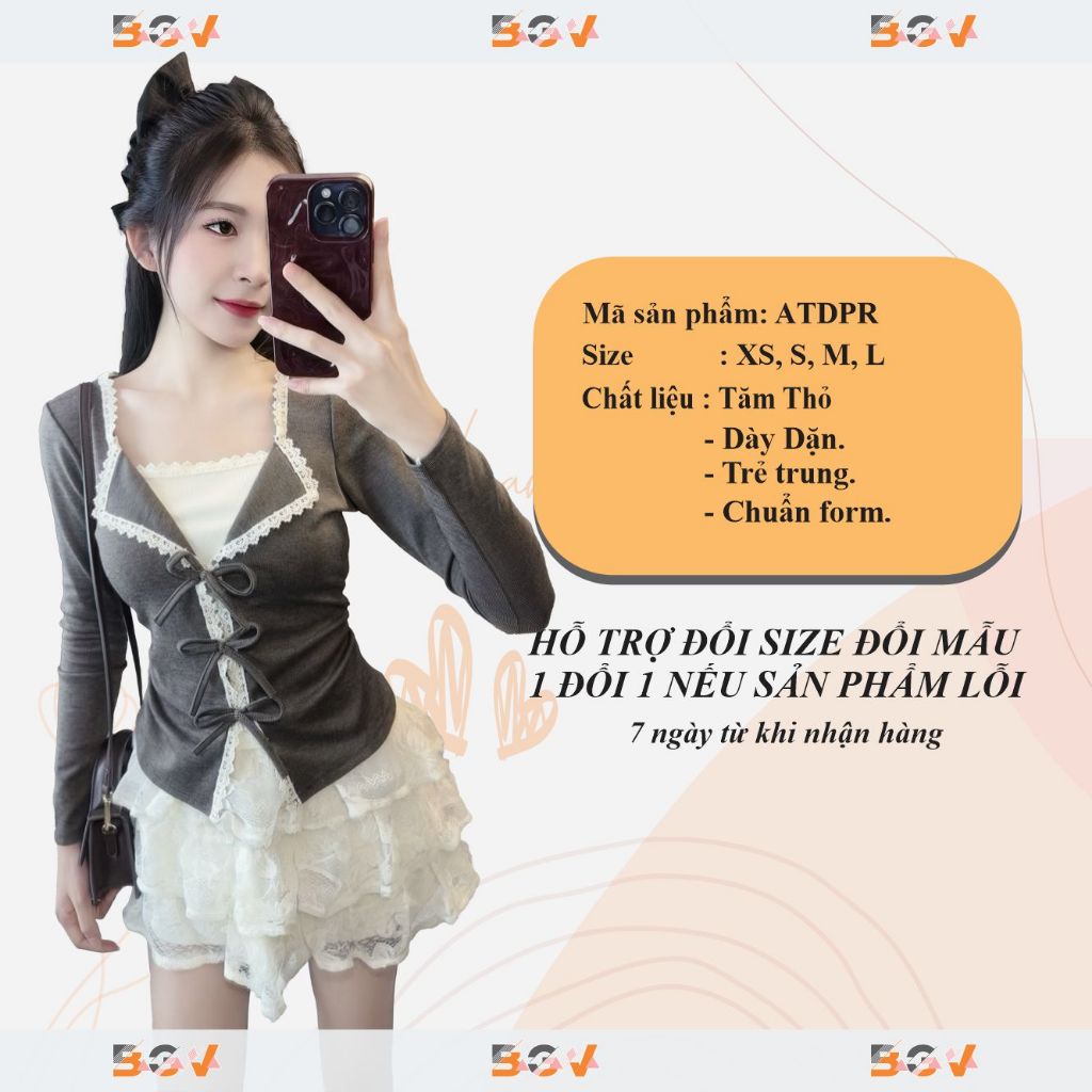 Áo kiểu phối ren BGV, 3 dây nơ, nhún v2  tôn dáng ,vải Tăm lông thỏ co giãn 4 chiều | BigBuy360 - bigbuy360.vn