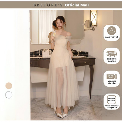 BBSTORE'S Đầm Xòe Tiệc Dài Cúp Ngực Ren Kim Sa kèm choàng lưới - D4526A