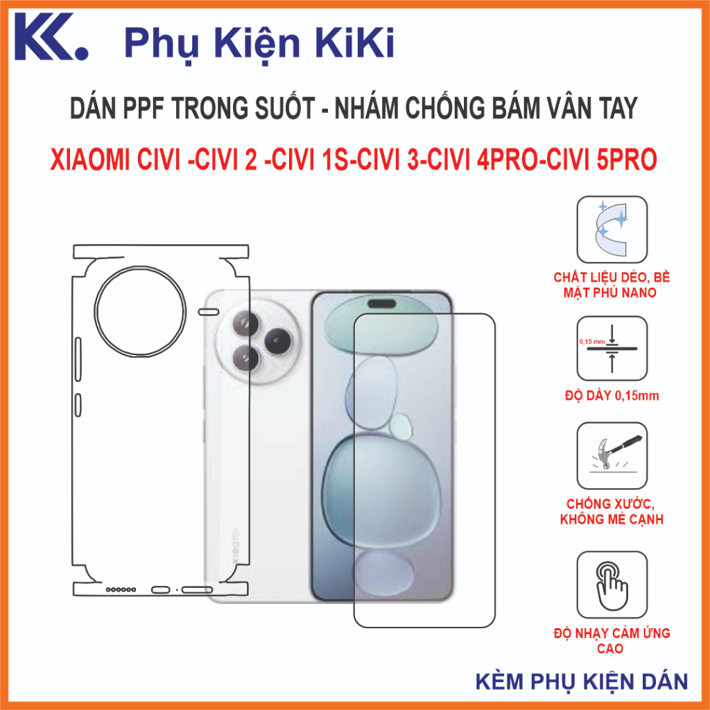 Miếng dán Ppf Xiaomi civi / civi 2 / civi 1s / civi 3 / civi 4pro / civi 5pro Dán nhám chống bám vân tay