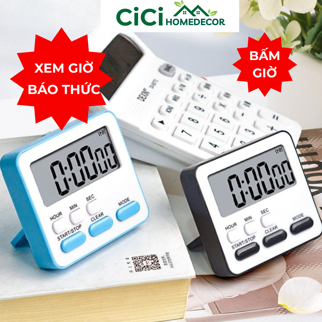 Đồng hồ báo thức để bàn mini đồng hồ bấm giờ đếm ngược màn hình LCD( Tặng kèm pin)