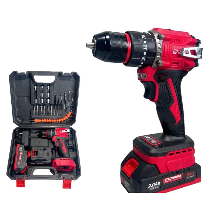 Máy Khoan Pin Drama D-5521 Không Chổi Than 3 Chức Năng Chân Pin Phổ Thông Tặng Kèm Bộ Phụ Kiện