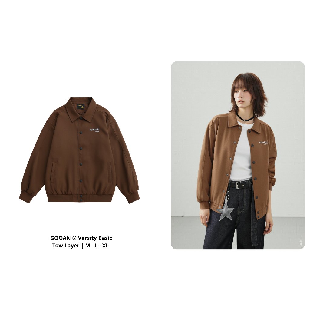 Áo Khoác Varsity Basic GOOAN Studio Unisex Oversize, Phong Cách Retro Chất Liệu Cao Cấp, Bomber Thời Trang Đơn Giản