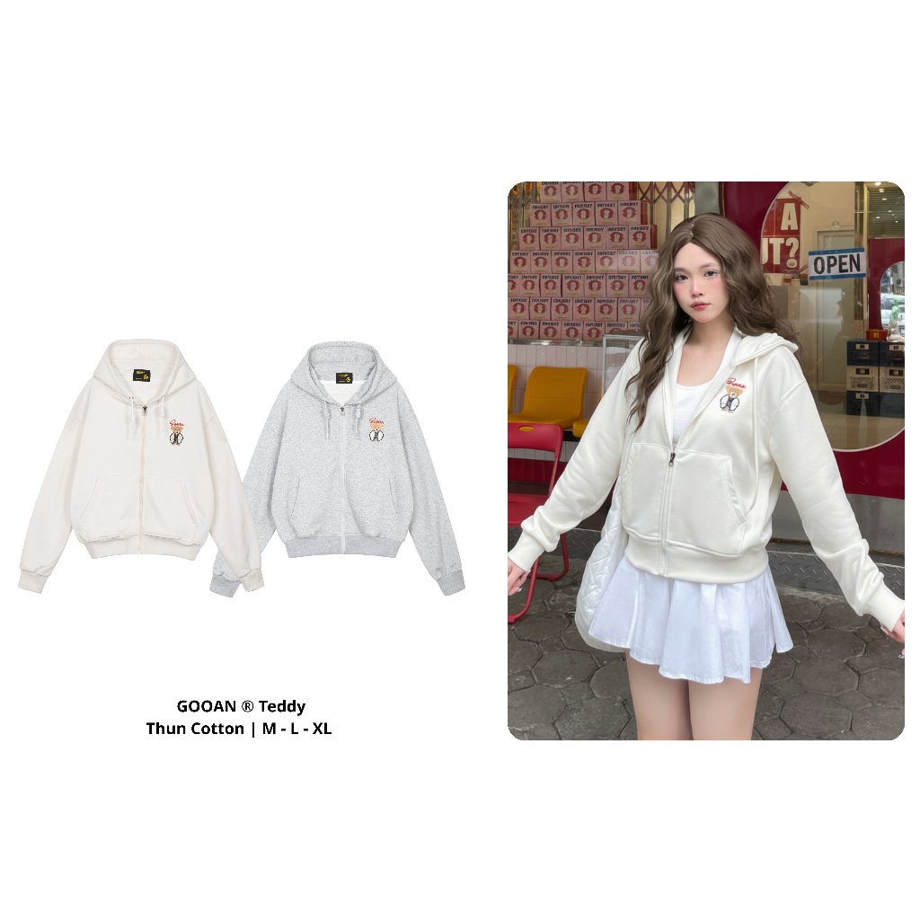 Áo Khoác Nỉ Chân Cua Hoodie Zip Gooan Gấu Teddy - Form Boxy Unisex | BigBuy360 - bigbuy360.vn