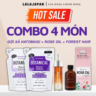[COMBO 4] Gội xả HATOMUGI BOTANICAL + Dầu hoa hồng Rose Oil  + Dầu ủ Forest Hair phồng tóc phục hồi mọc tóc