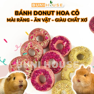 Bánh cỏ mài răng cho thỏ bọ ú chinchilla Bánh Donut vị hoa cỏ cho thỏ bọ ú ăn vặt mài răng tăng cường tiêu hóa Bunihouse