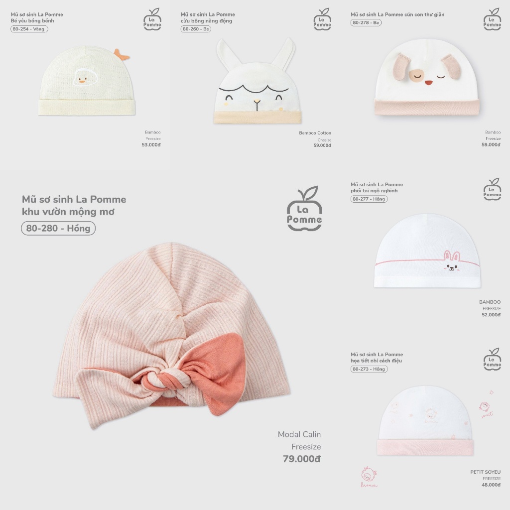 LA POMME 2025 - Mũ sơ sinh La Pomme họa tiết - | 26A - F.T9B - 26A - LF45A