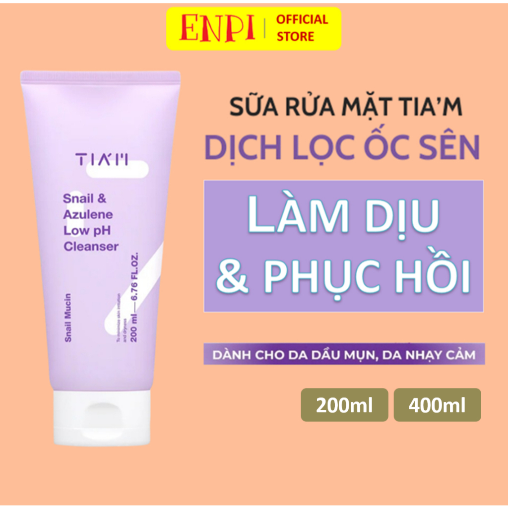 Sữa rửa mặt TIAM Snail Azulene Low pH Cleanser làm dịu và phục hồi da