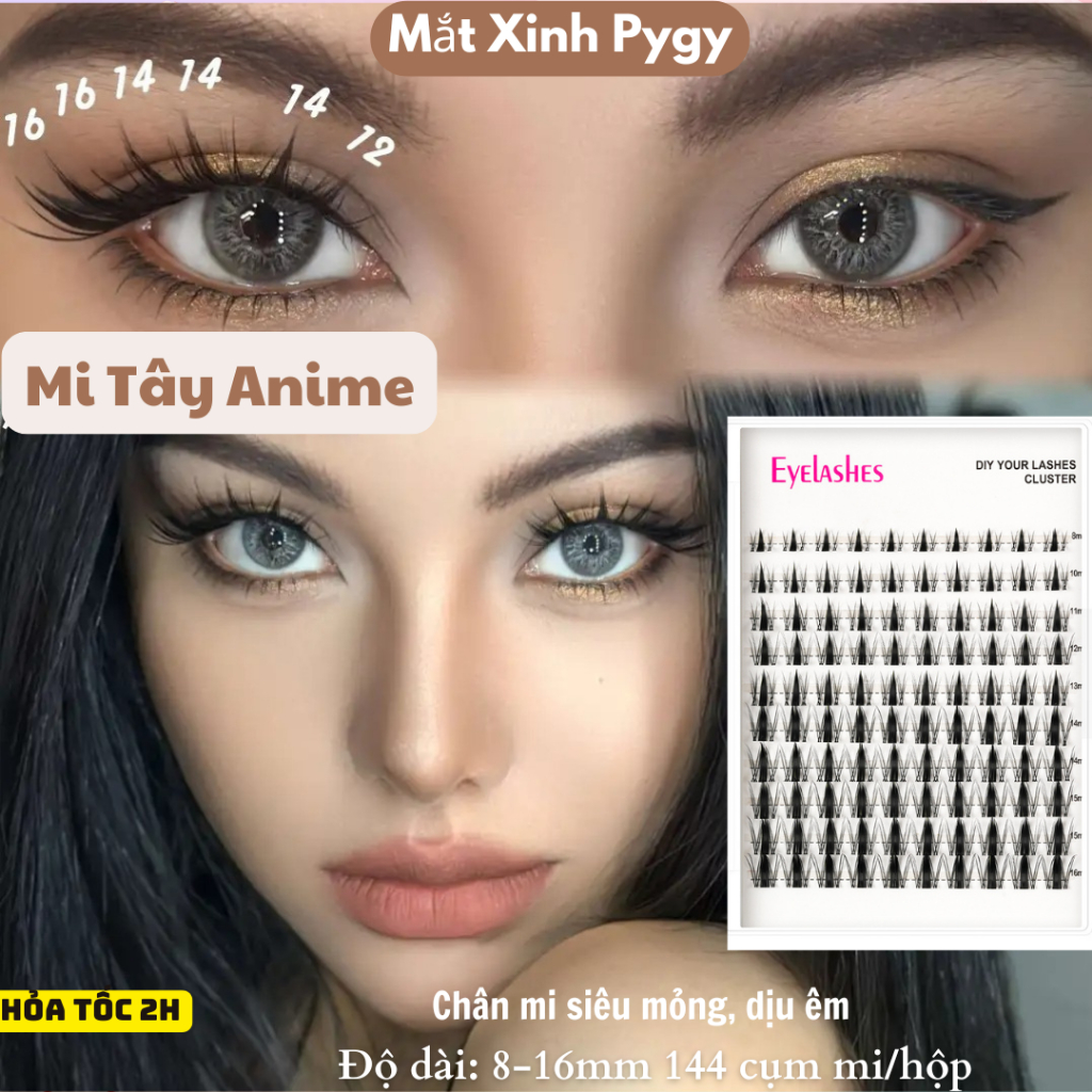 Mi Giả Anime Tách Sợi,Mi Tây, Mi Cáo, Mi Tây Dày, Cụm Lông Mi Giả Anime Mắt Mèo To Tròn Lông Mi Giả 