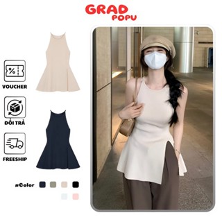 Áo tank top nữ GRADPOPU cổ tròn sát nách ôm dáng dài xẻ tà thời trang mùa hè quyến rũ cho nữ AK36