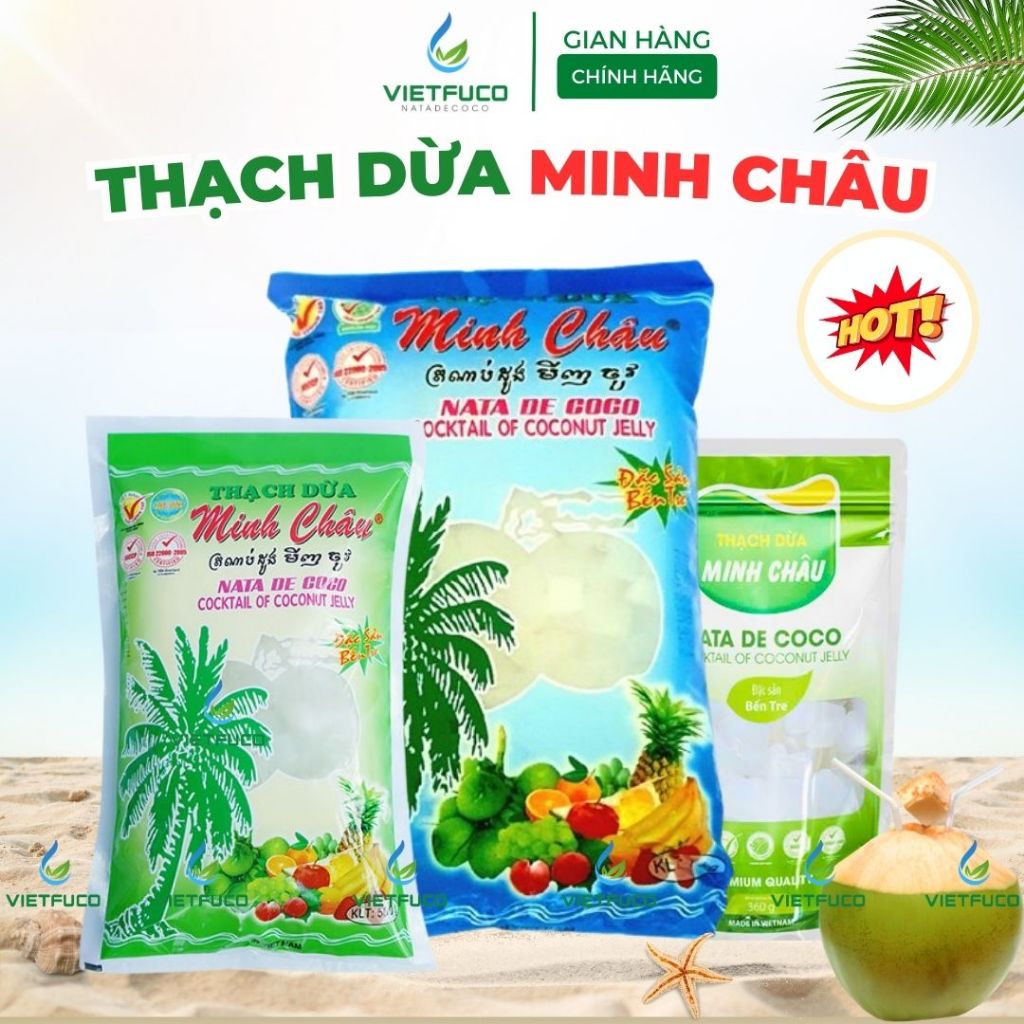 Thạch Dừa Minh Châu túi 1kg/500g/360g Ăn liền Snack - Đặc sản Bến Tre Vietfuco