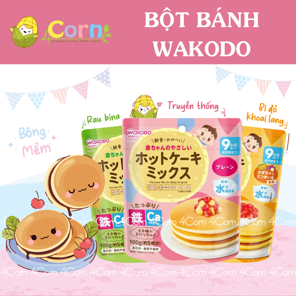 Bột làm bánh trộn sẵn Wakodo (làm đa dạng các loại bánh: Pancake, Muffin, Waffle,...) - Cho bé 9m+