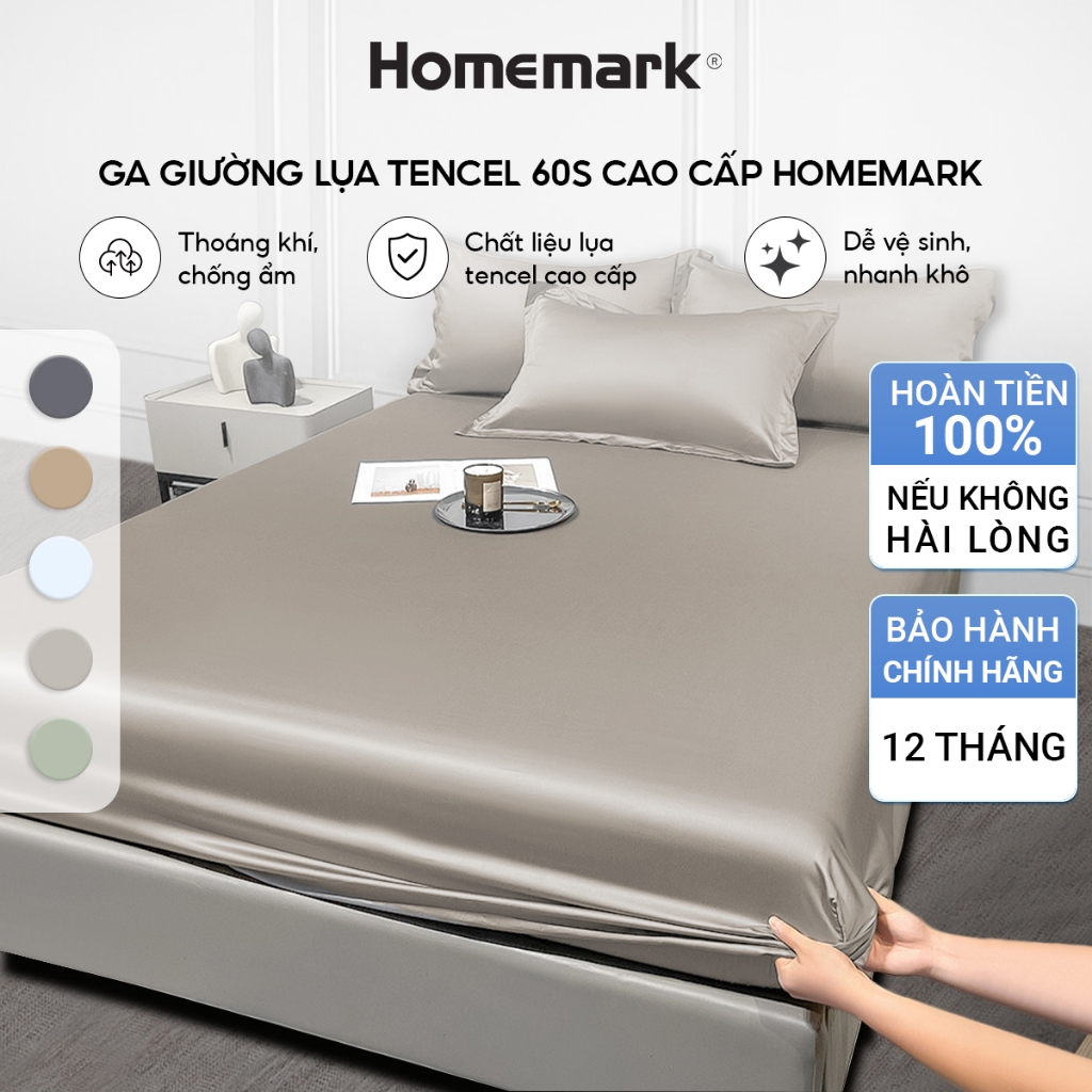 Ga giường Tencel 60S mềm mịn thoáng mát ga bọc nệm 1m6x2m 1m8x2m Homemark