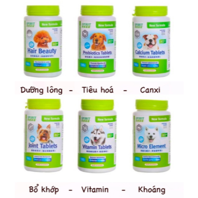 Hộp SPIRIT bổ sung CANXI, Khoáng, VITAMIN TỔNG HỢP, DƯỠNG LÔNG DÀNH CHO CHÓ MÈO
