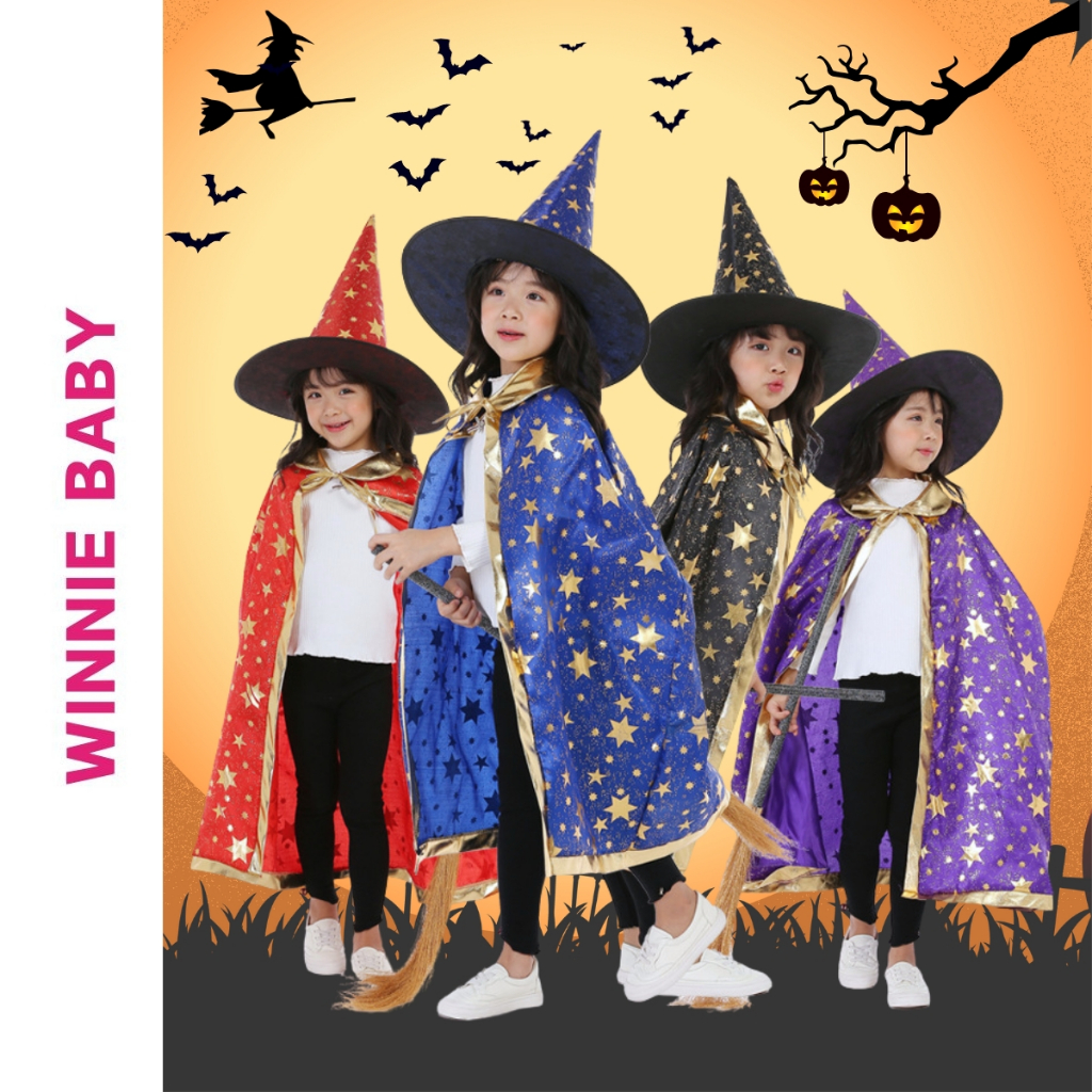 [LOẠI ĐẸP] Áo Choàng Phù Thủy Kèm Mũ Hóa Trang Cho Bé Trai Bé Gái Thành Nhân Vật Halloween, Đồ Chơi 