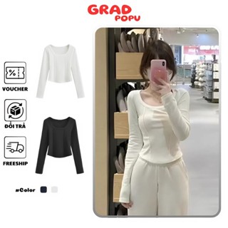  Áo thun nữ tay dài GRADPOPU cổ tròn dáng ôm eo thiết kế kẻ vạch phong cách thường ngày AD162 