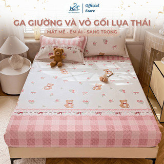 Bộ ga giường và vỏ gối lụa thái M2T BEDDING mềm, mịn, mát gồm 1 ga giường và 2 vỏ gối nằm