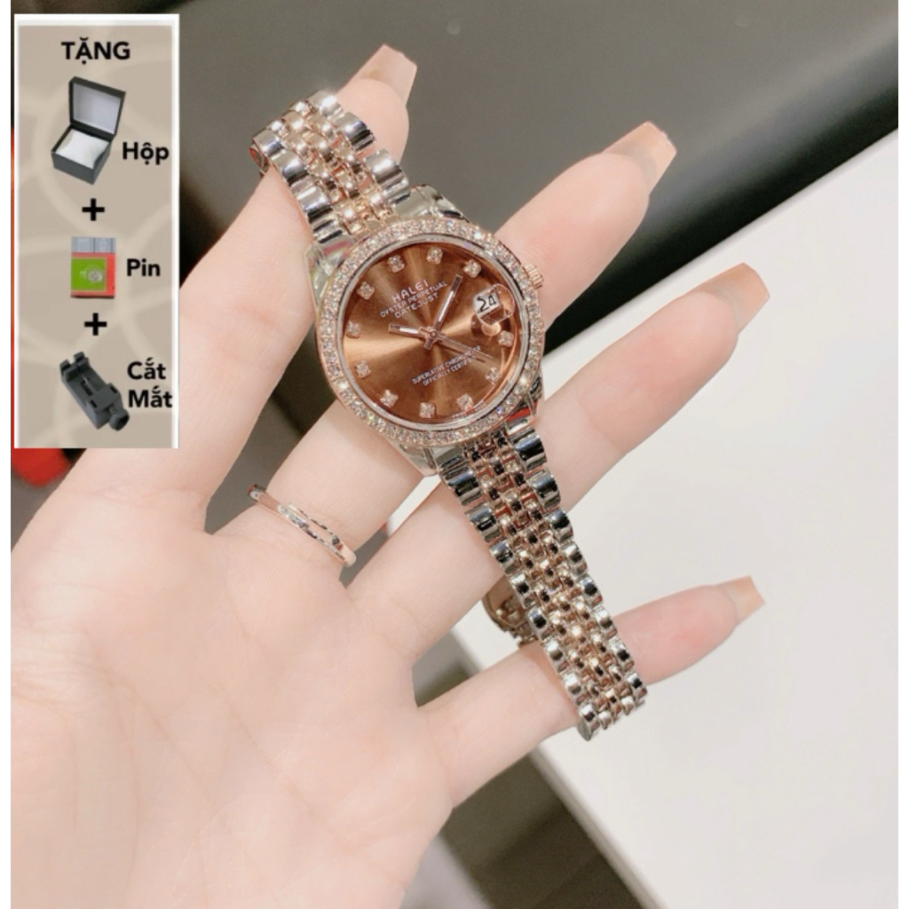 Đồng Hồ Nữ Halei Chính Hãng – Mặt Tròn Đính Đá Sang Trọng [Mua 1 Tặng 3]