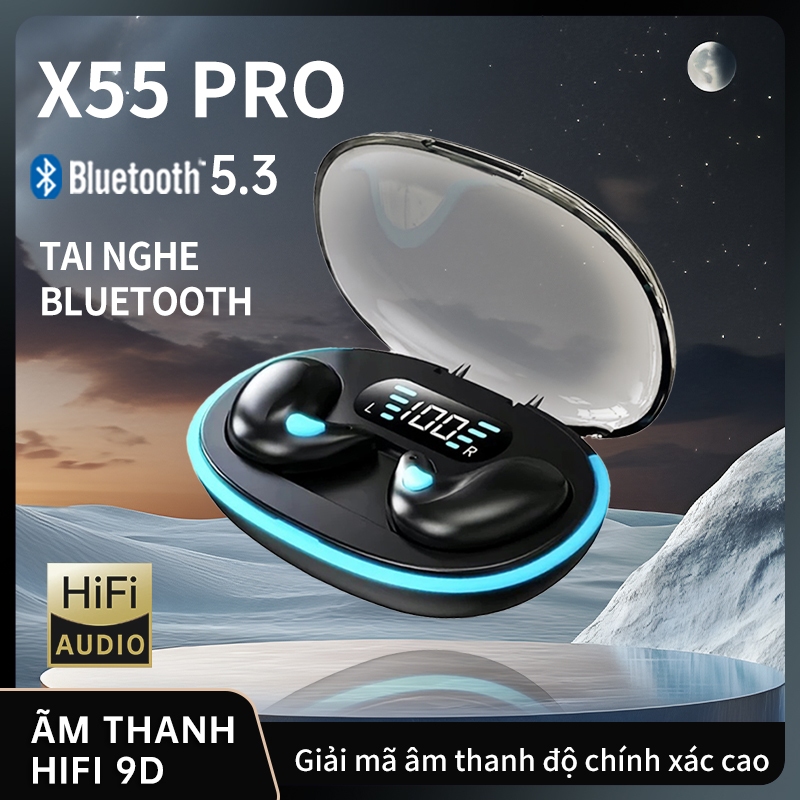 Tai nghe nhét tai X55 PRO Bluetooth 5.3, chất lượng âm thanh trung thực, chống ồn, chống nước, dùng 