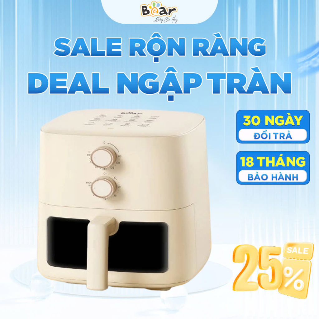 Nồi chiên không dầu Bear 5L bảo hành 18 tháng, chiên nướng tiện lợi  AF-5H15I52