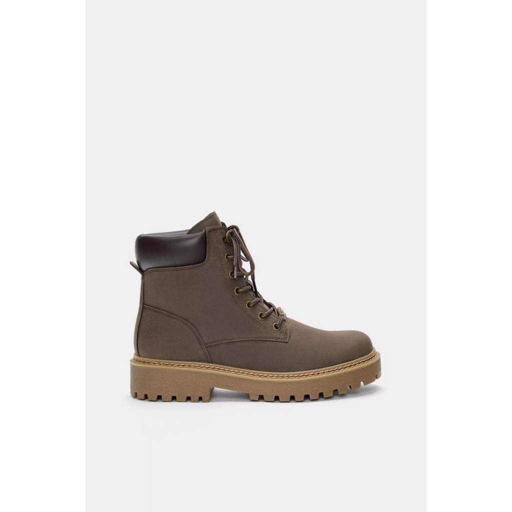 Boots nam buộc dây đế bằng PB màu brown