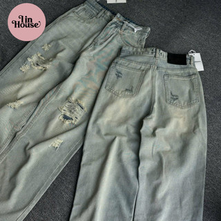  Quần Jean Nữ Suông Rách Mã 01 – Ống Rộng 26cm Dài 95–105cm Chất Jean Cotton Cá Tính Thời Trang 