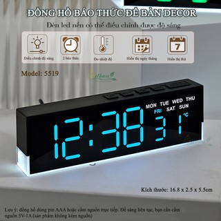  Đồng Hồ LED Decor Có Đèn LED Trang Trí Để Bàn Phòng Ngủ Tích Hợp Báo Thức Điều Chỉnh Được Độ Sáng 