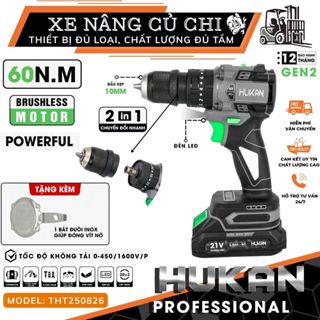 Máy khoan pin 10mm Hukan HM21-G2X-K7, máy khoan 10ly không chổi than, 3 chức năng, 2 cấp tốc độ