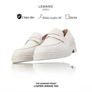 Giày Penny Loafer Tan da Nubuck LEMANS PL01N, đế cao su tan đúc hạt kim cương tăng cao 4cm, Bảo hành chính hãng 24 tháng