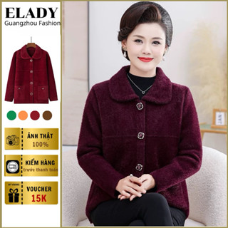 Áo khoác trung niên nữ AD1082, áo khoác thu đông cho mẹ cho bà cổ bẻ cài cúc chất len lông thỏ QC cao cấp