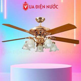 Quạt trần đèn 5 cánh gỗ, 5 chao 516 - HÀNG LOẠI 1 (TẶNG 5 BÓNG ĐỔI MÀU)