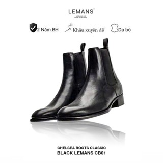 Giày da bò nguyên tấm Chelsea boots LEMANS CB01, mũi nhọn, Gót cao đế cao 5cm độc quyền, Bảo Hành 24 tháng