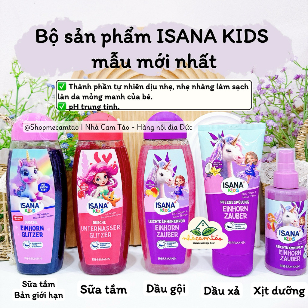Sữa tắm - Gội xả & xịt dưỡng tóc Isana bé gái hàng Đức